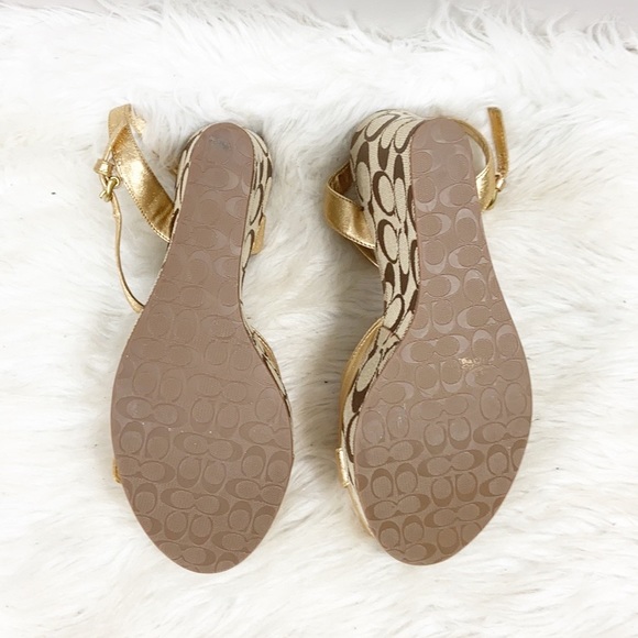 Coach Gold Maxina Sling back Wedge Monogram sandals 9b - Picture 11 of 13